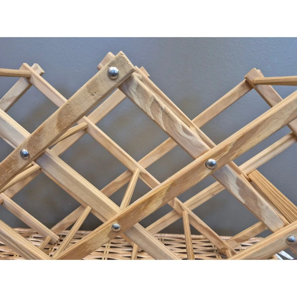 RTA 10 Bottle Folding Wine Rack Natural Wood Accordion Countertop Bar Storage